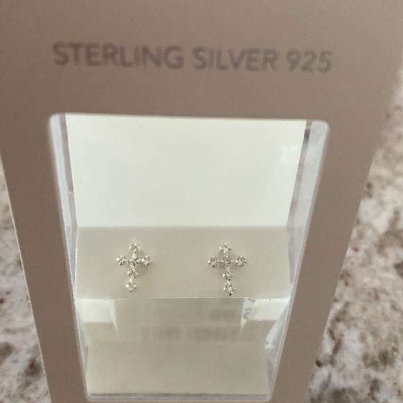 NWT sterling silver 925 crystal post cross earrings. Nib. - Picture 4 of 4